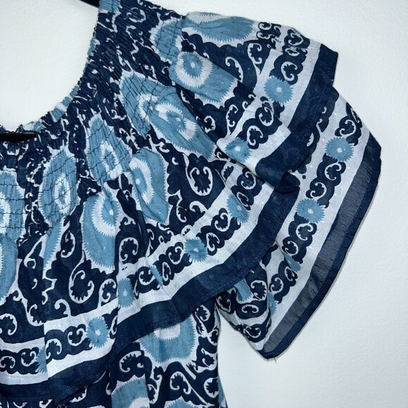 ANTHROPOLOGIE Kopal Suzani Off The Shoulder Romper Jumpsuit Blue Women's XS EUC - Picture 7 of 12